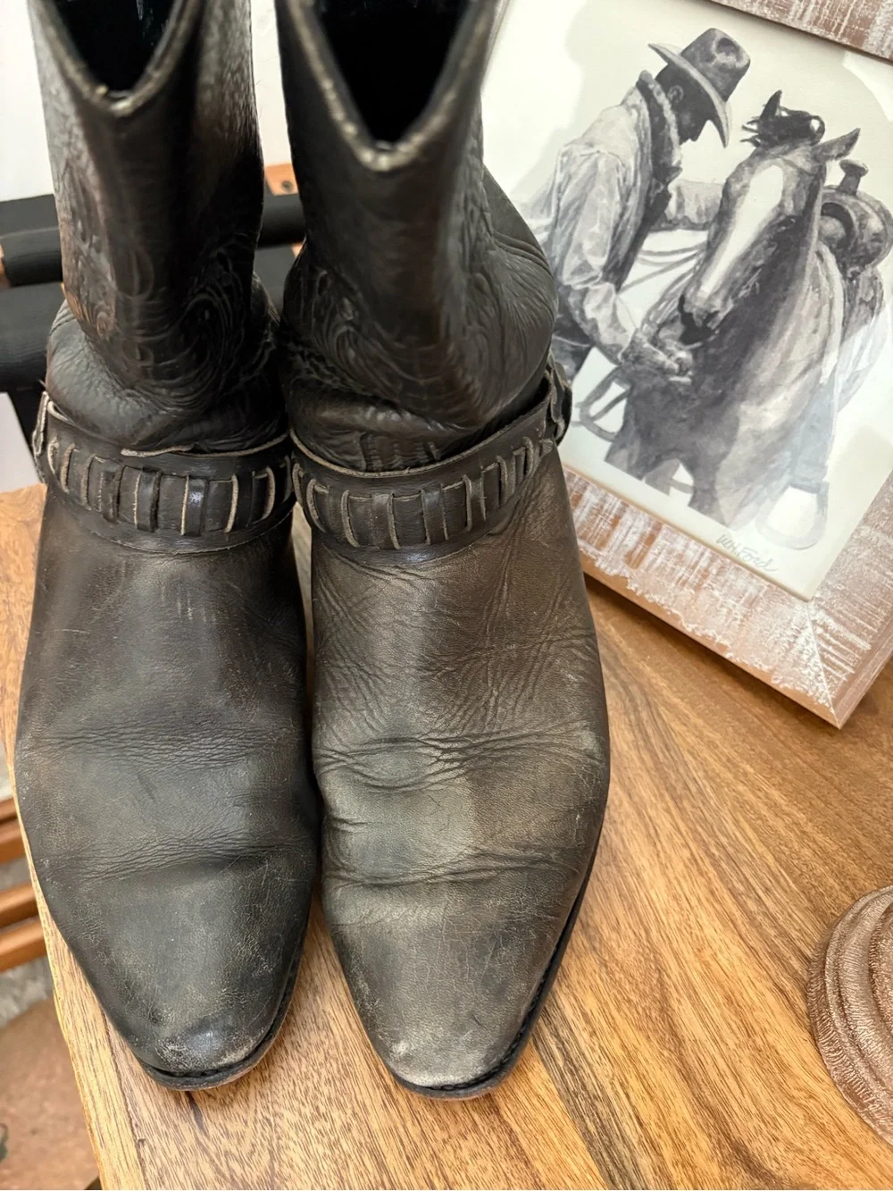 Jack Daniel's Embossed Black Leather harness boots